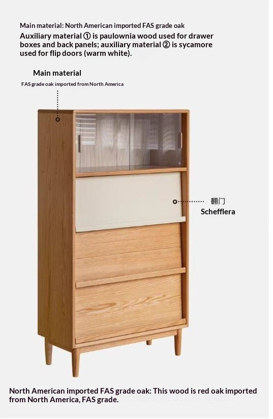 Oak Solid Wood Flip Door Modern Side Cabinet.