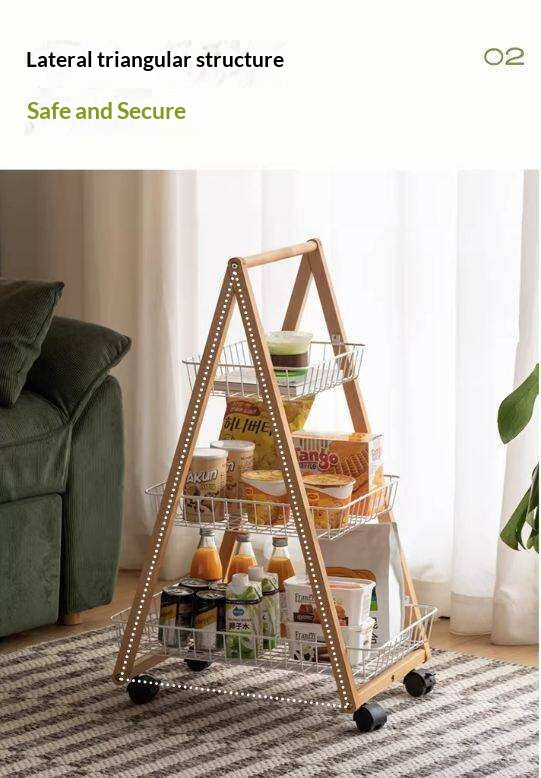 Beech Solid Wood Storage Rack with Multi-Layer and Mobile Trolley