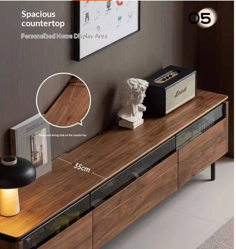 Black Walnut Solid Wood Italian Light Luxury TV Cabinet.