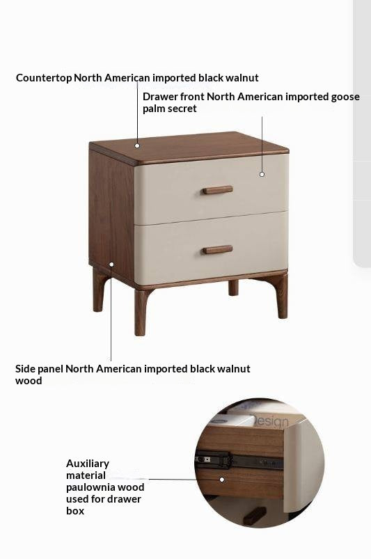 Black Walnut Solid Wood Italian Light Luxury Nightstand