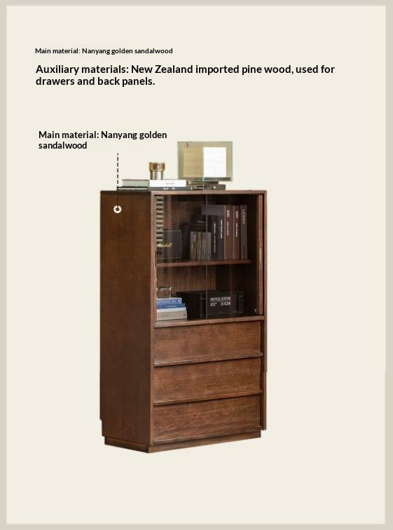 Sandalwood Solid Wood Tall Side Cabinet with Louvered Sliding Door and LED Lighting