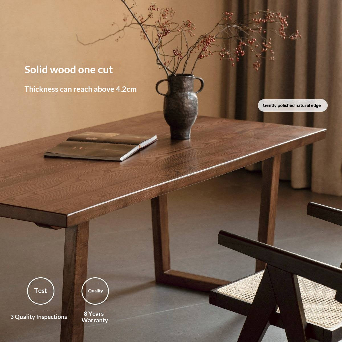 Ash, Black Walnut Solid Wood Dining Table with Wide Board and Natural Edges