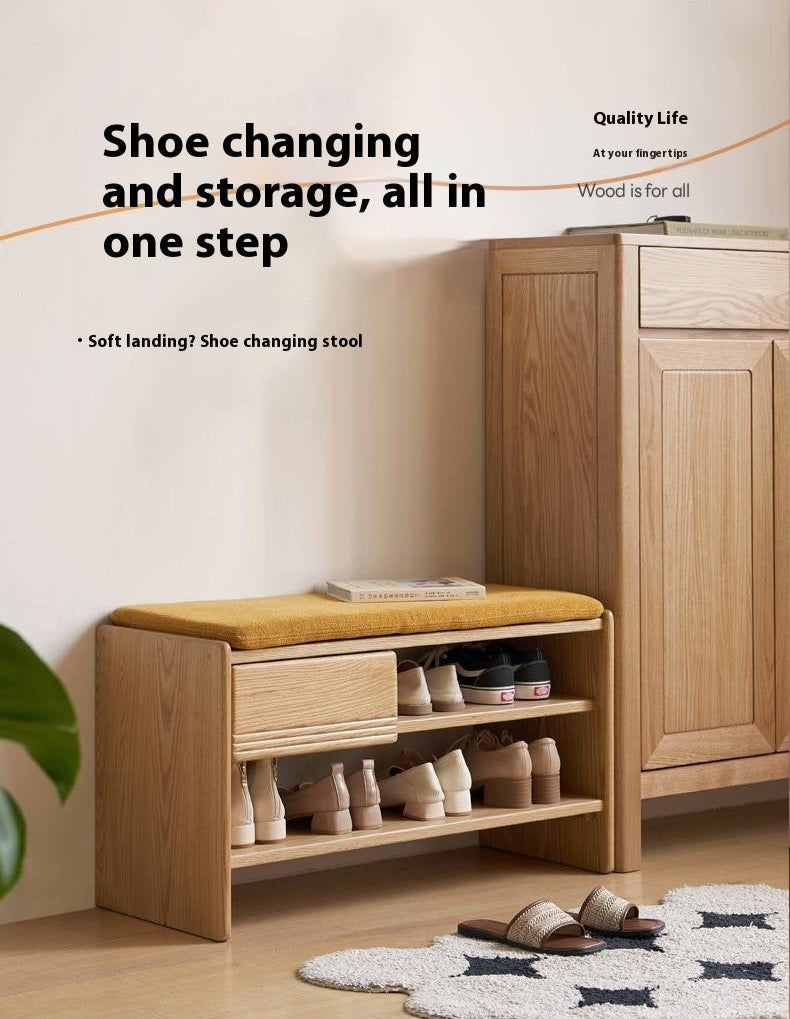 Oak Solid Wood Shoe Changing Stool