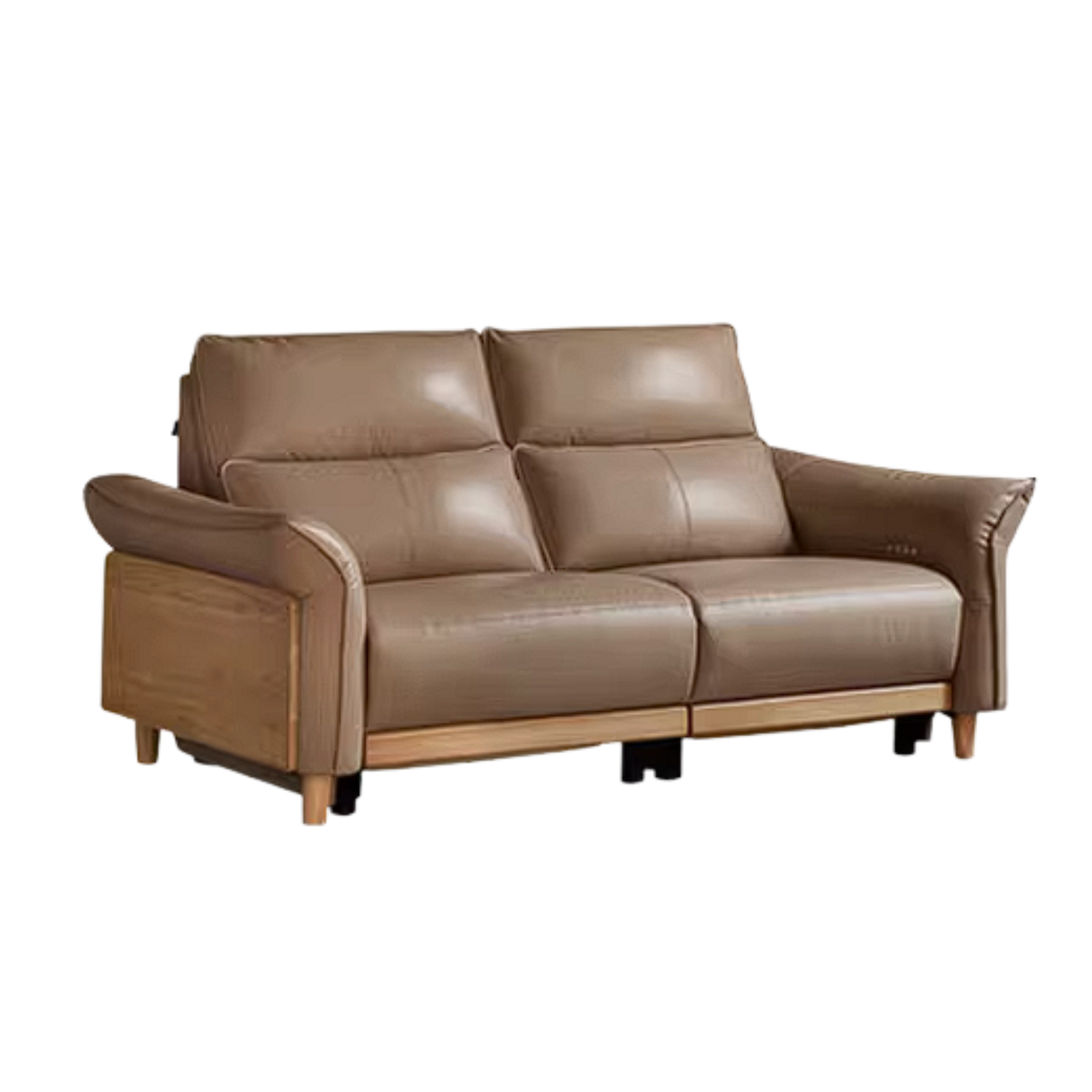 Ash Solid Wood Genuine Leather Modern Electric Reclining Sofa