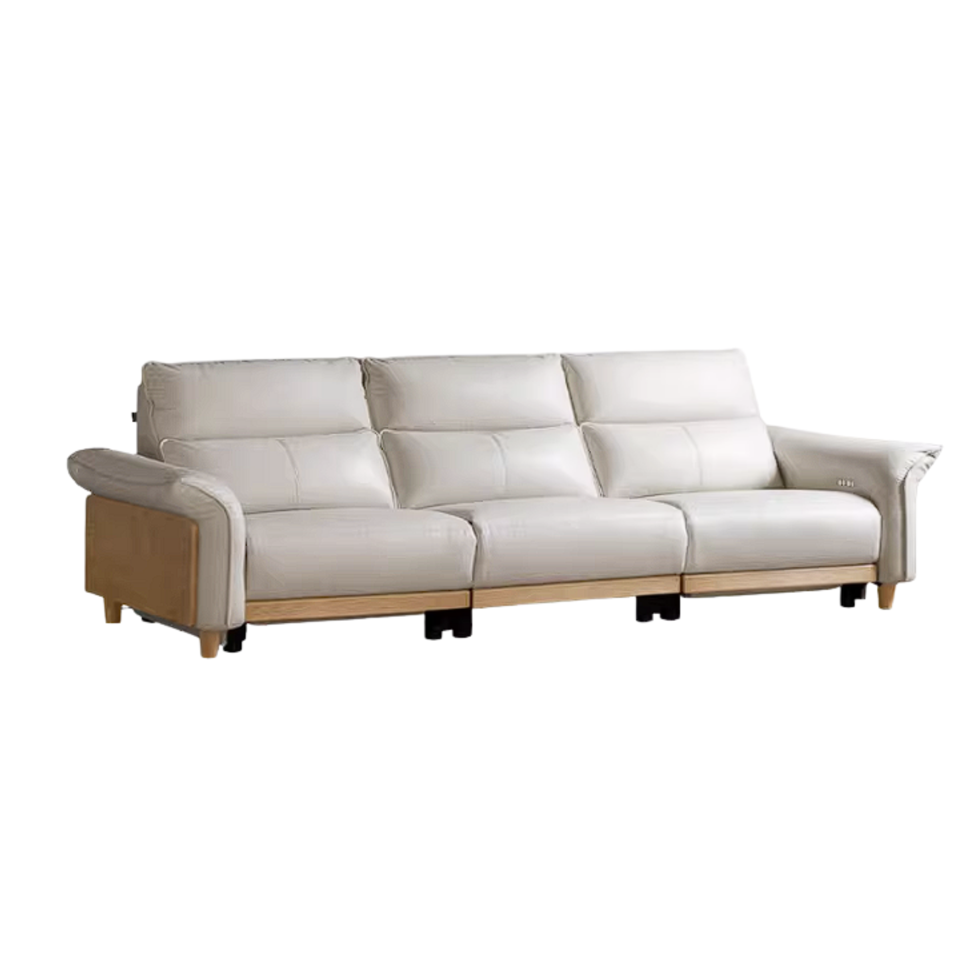 Ash Solid Wood Genuine Leather Modern Electric Reclining Sofa