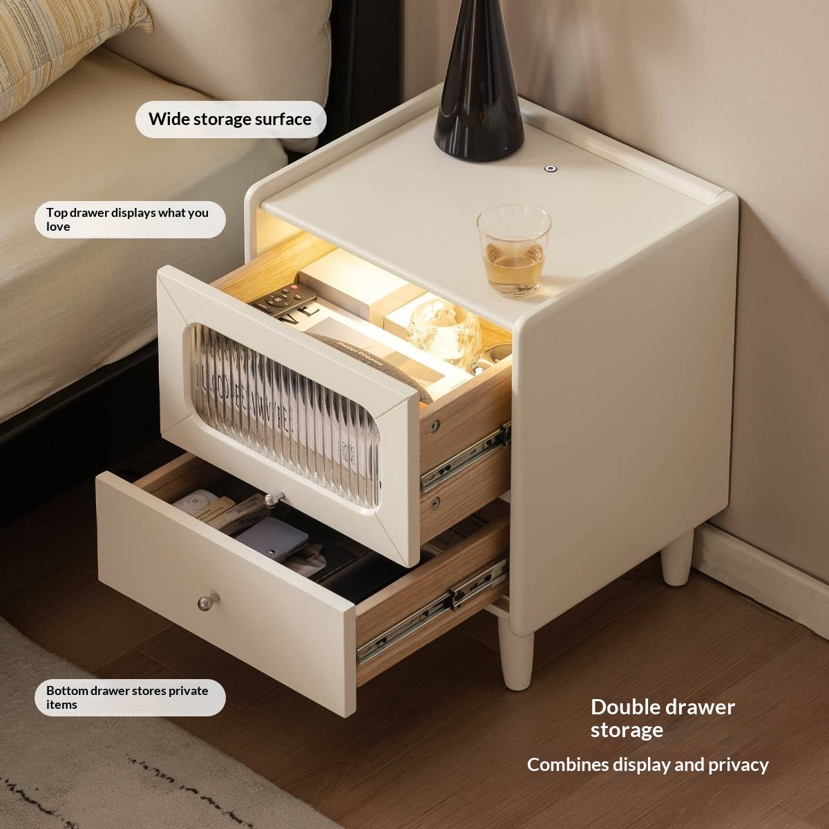 Solid Rubberwood Modern Cream Style Nightstand