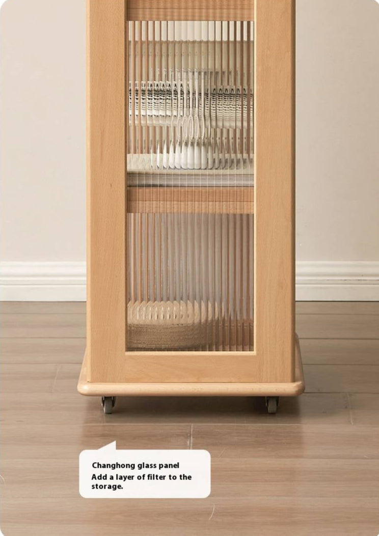 Beech Solid Wood Floor Movable Rack Side Cabinet