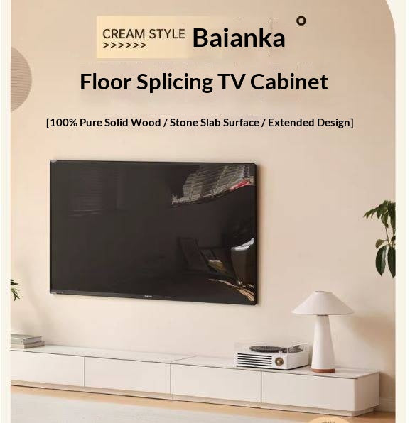 Solid RubberWood Floor Rock Plate TV Cabinet.