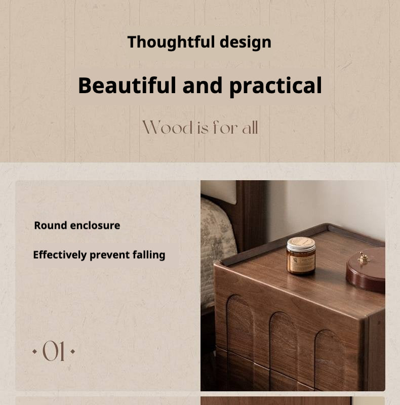 Black Walnut Solid Wood Modern Simple Nightstand.