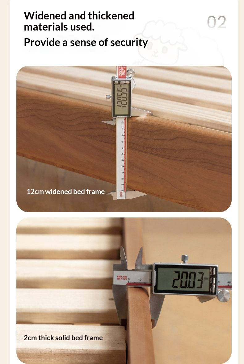 Cherry Solid Wood Upholstered Bed — Platform Bed, Headboard-Free Bed Floor Style, Simple Floating Bed