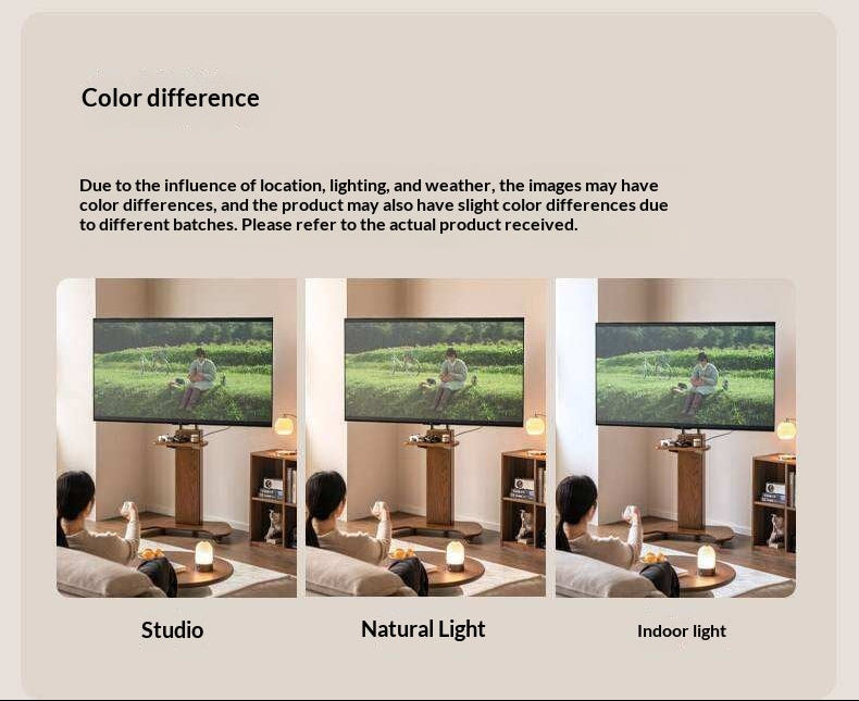 Oak Solid Wood TV Stand with Open Wall Rack and Mobile Cart Base