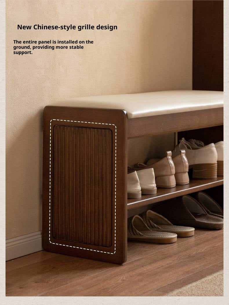 Solid Rubberwood Entryway Shoe Stool with Flip Top