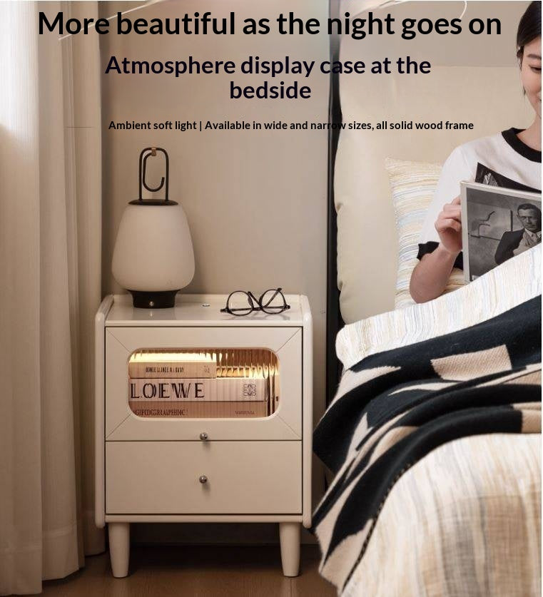 Solid Rubberwood Modern Cream Style Nightstand