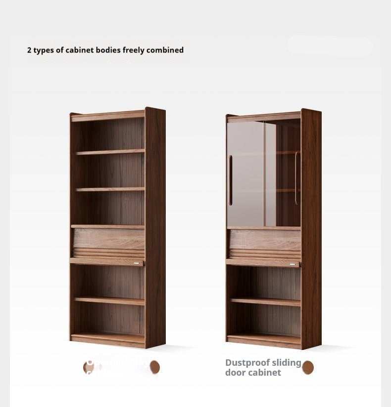 Black Walnut Solid Wood Combination Bookcase with Floor Display and Luxury Storage