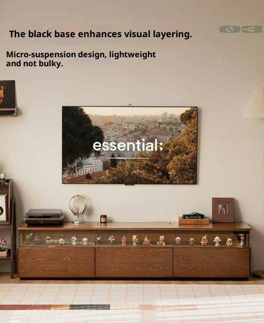 Ash Solid Wood TV Cabinet with Floor-Standing Storage and Display Shelves