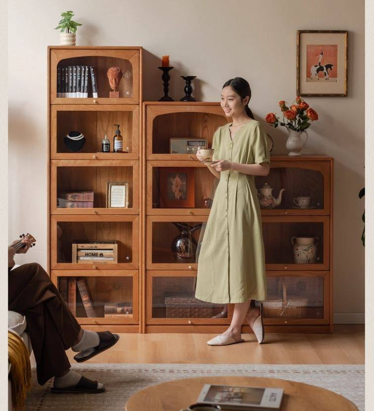 Cherry Solid Wood Ancient Style Floor Bookcase
