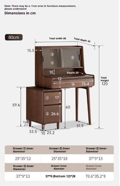 Black Walnut, Sandalwood Solid Wood Light Luxury Multifunctional Dressing Table