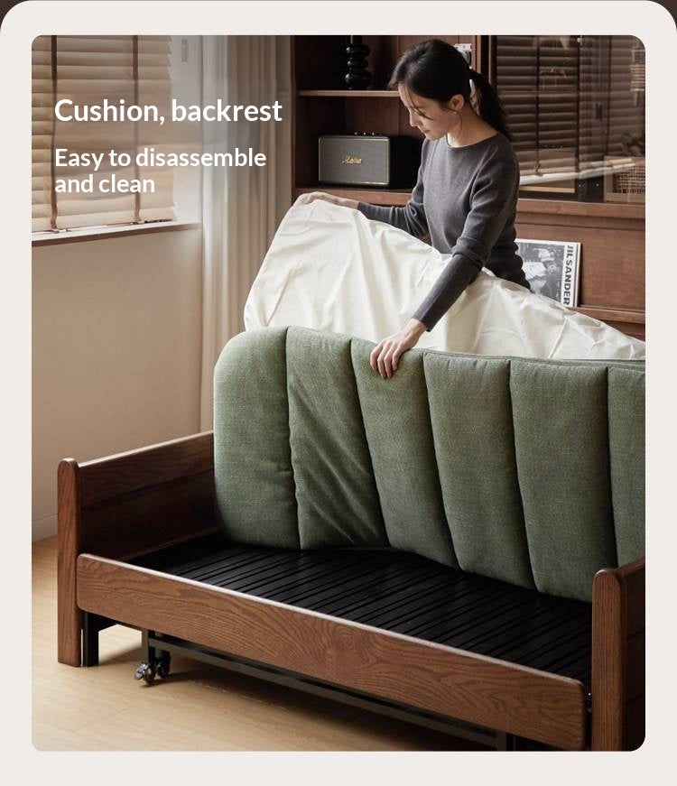 Oak, Ash Solid Wood Sleeper Sofa with Solid Wood Frame and Reclining Backrest