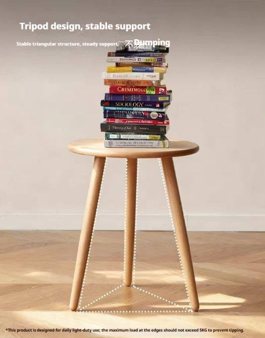 Beech, Rubberwood Solid Wood Small Round Side Table