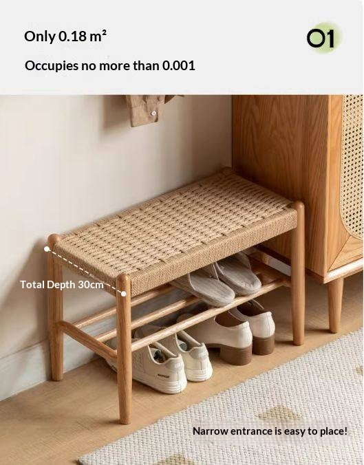 Oak Solid Wood Modern Rope Shoe Bench