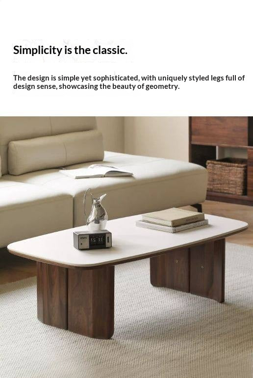 Black Walnut, Oak, Сherry Solid Wood, Solid Rubberwood Rock Plate Coffee Table