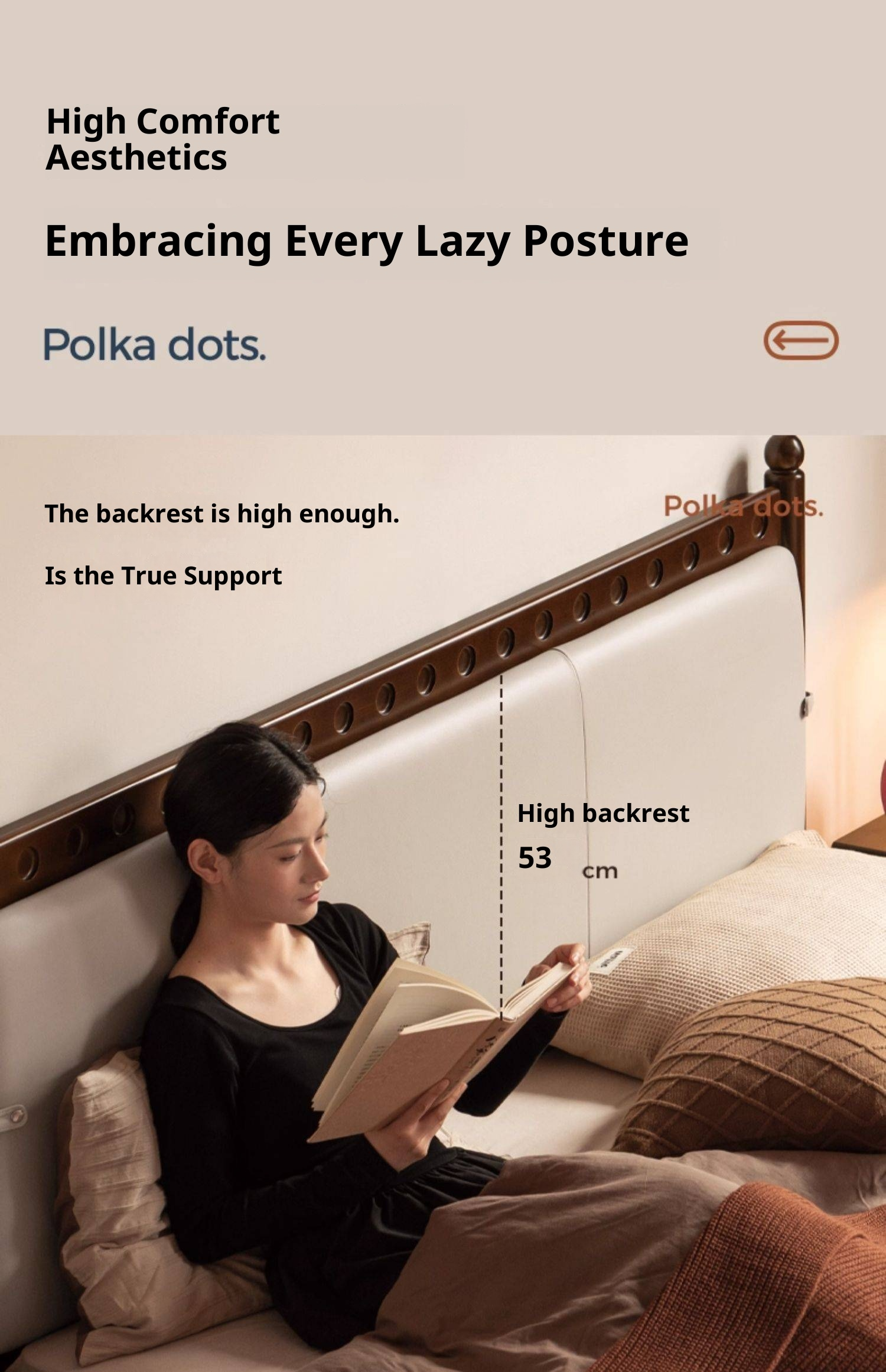 Poplar Solid Wood Genuine Leather Soft Backrest Bed Retro Vintage