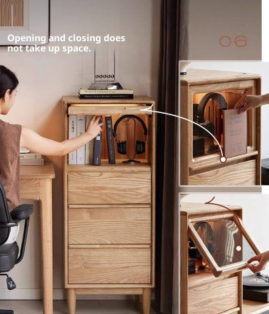 Ash Solid Wood Modern Minimalist Side Cabinet with Light.