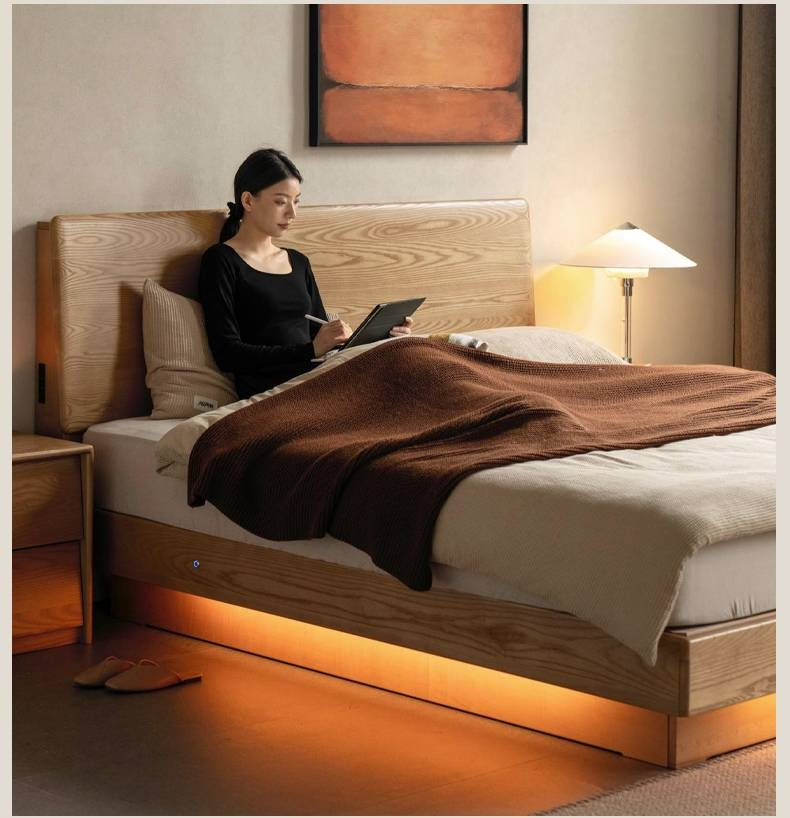 Ash Solid Wood Electric Storage Box Bed — Modern Minimalist Design