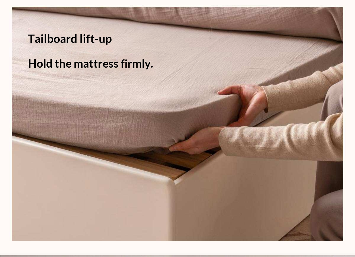 Rubberwood Solid Wood White Cream Gas Lift Storage Bed