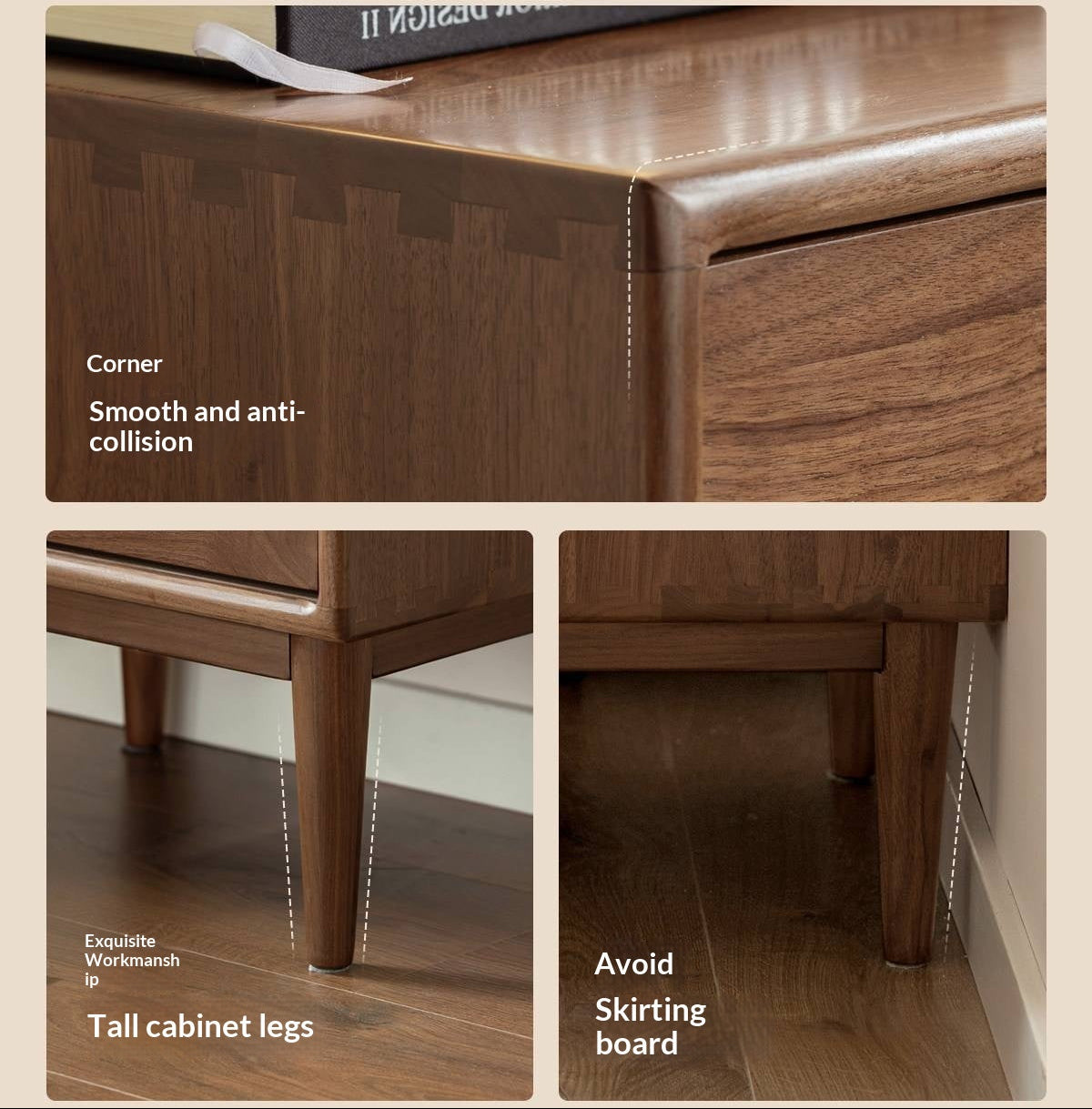 Black Walnut Solid Wood, Solid Longan Hardwood  Nightstand.