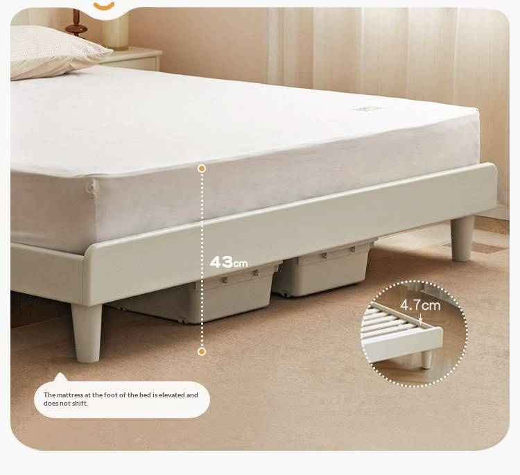 Pine Solid Wood Upholstered Bed — Modern Minimalist White Design, Light Luxury with Organic Leather