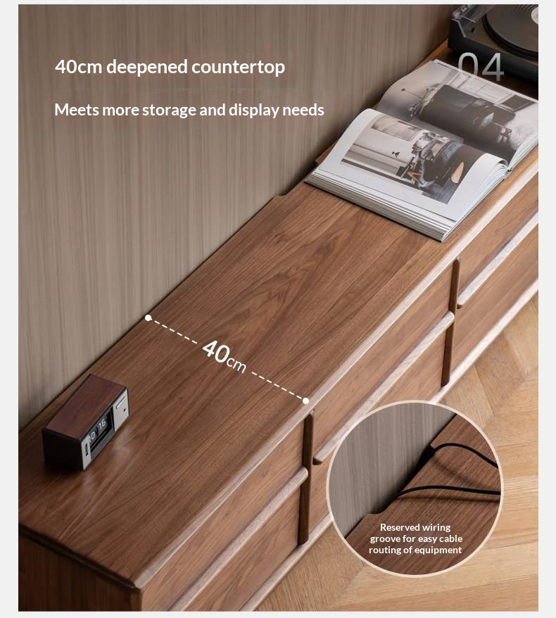 Black Walnut, Sandalwood, White Ash, Ash, Oak Solid Wood Italian Light Luxury Floor TV Cabinet.