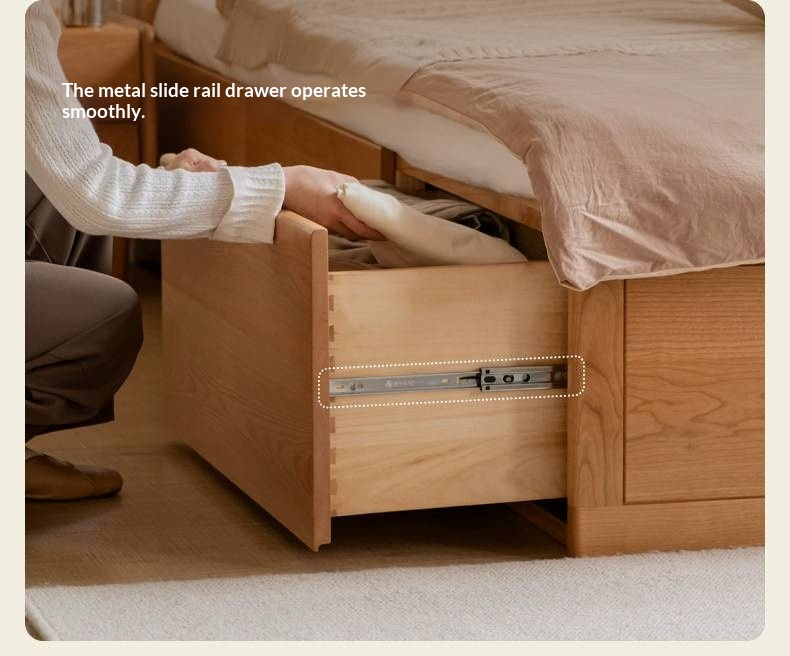 Cherry Solid Wood Storage Bed with Side Storage Drawers