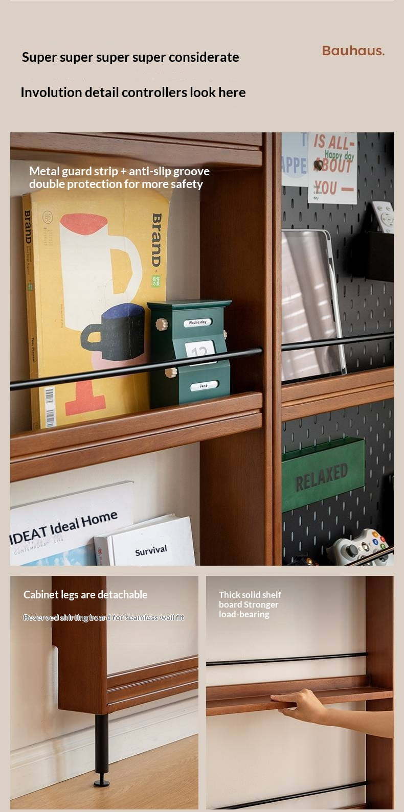 Solid Rubberwood Vintage Style Ultra-Thin Bookshelf