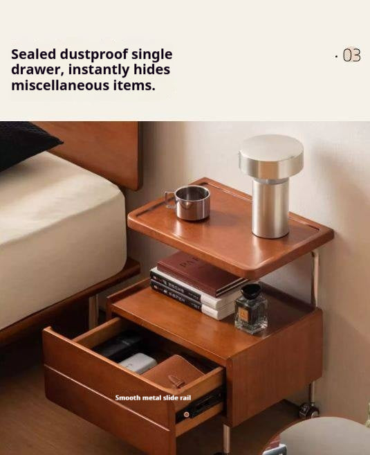 Poplar Solid Wood Vintage Style Mobile Nightstand