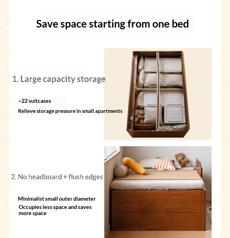 Rubberwood Solid Wood Kids’ Platform Bed and Hidden Storage