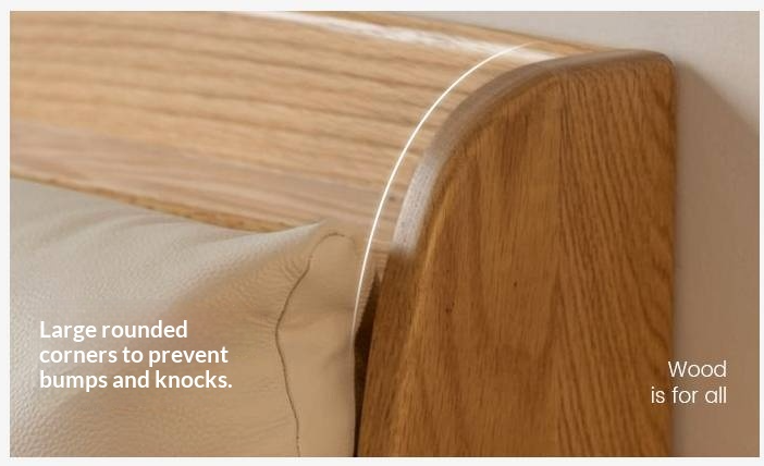 Oak Solid Wood Modern Leather Storage Bed, LED Lighting and USB Charging
