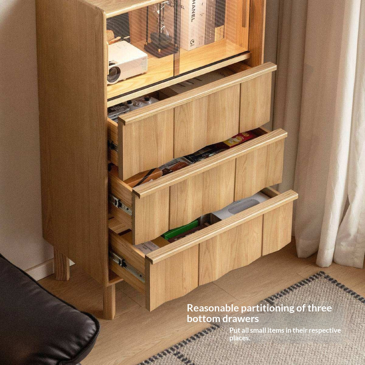 White Ash Solid Wood Side Cabinet with Modern Minimalist Design