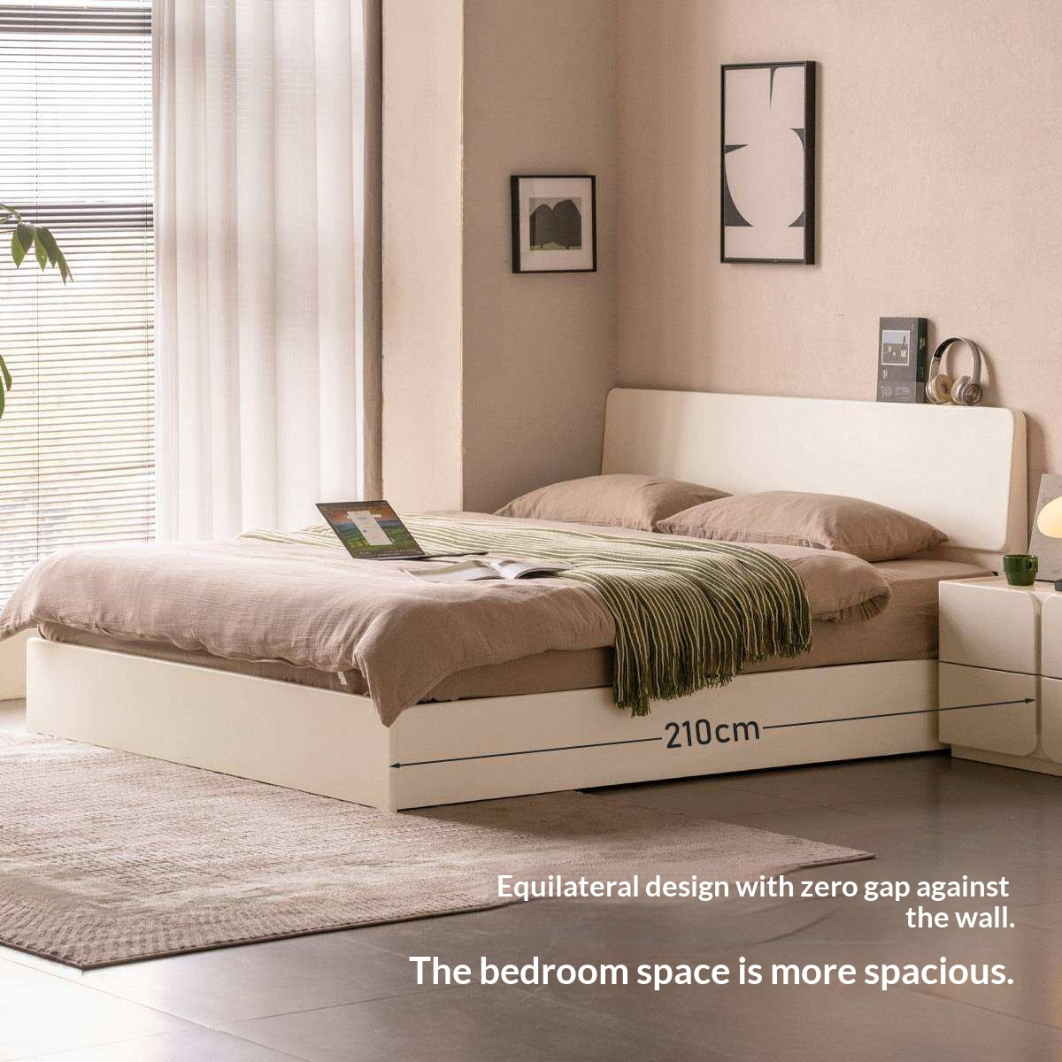 Rubberwood Solid Wood White Cream Gas Lift Storage Bed