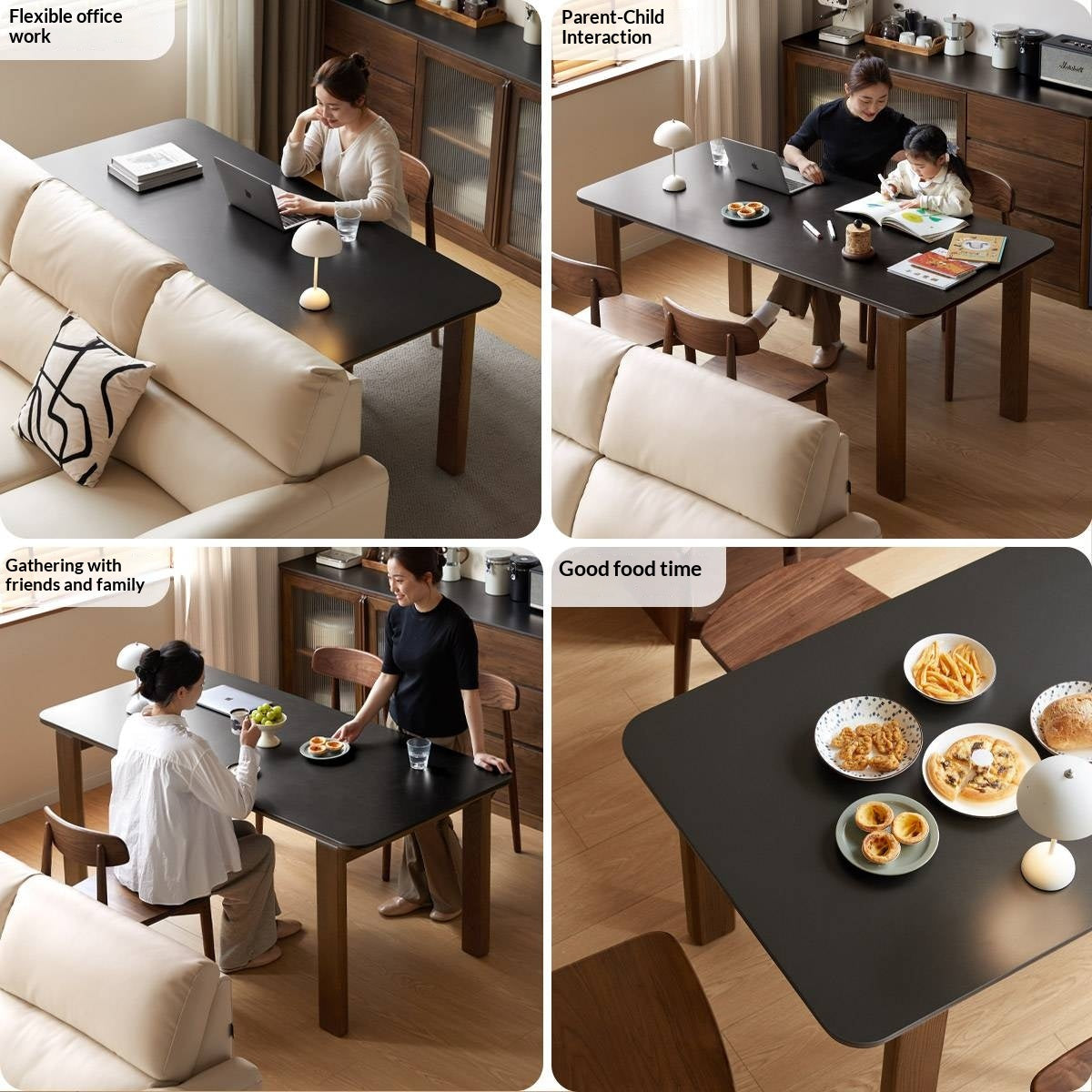 Oak Solid Wood Restaurant Light Luxury Style Rock Slab Long Table