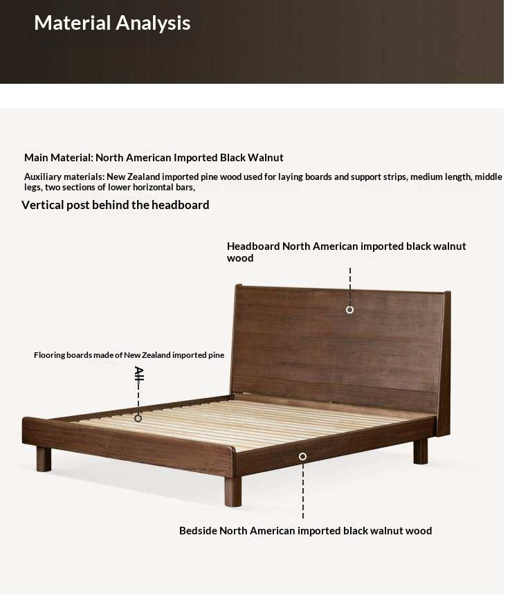 Black Walnut Solid Wood Bed with Sleek Light Luxury Finish