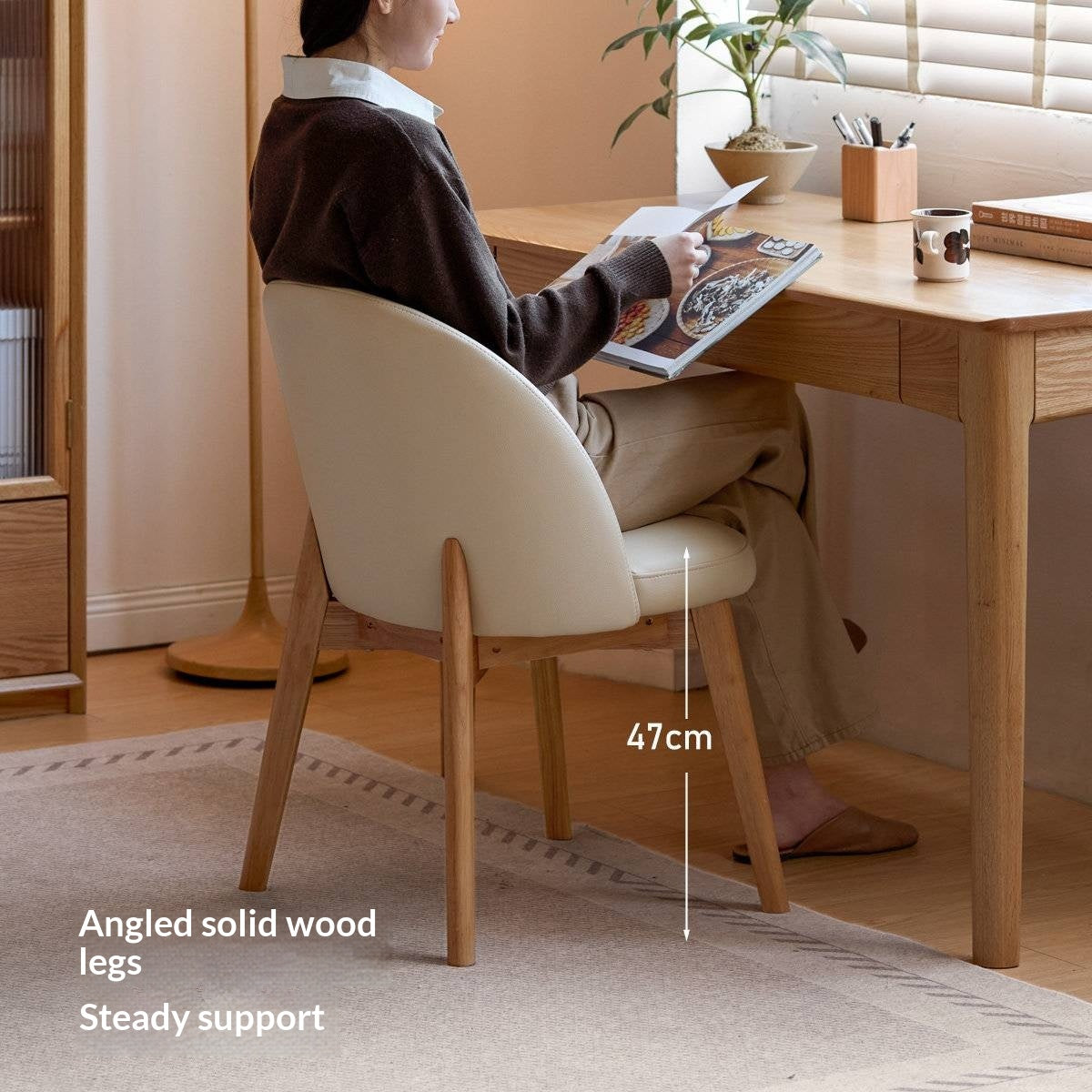 Solid RubberWood Curved Back Office Chair, Minimalist Rounded Shell Seat