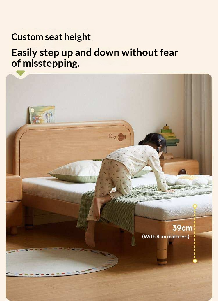 Beech Solid Wood Kids Platform Bed with Night Light