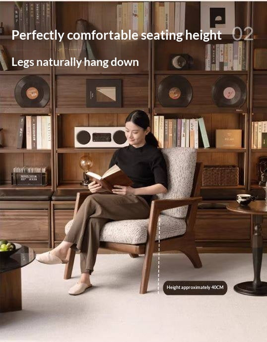 2 pcs -Black Walnut, Oak Solid Wood Lounge Armchair with Angled Frame and Open Armrests