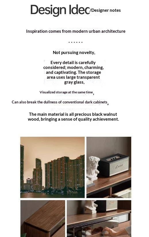 Black Walnut Solid Wood Italian Light Luxury TV Cabinet.