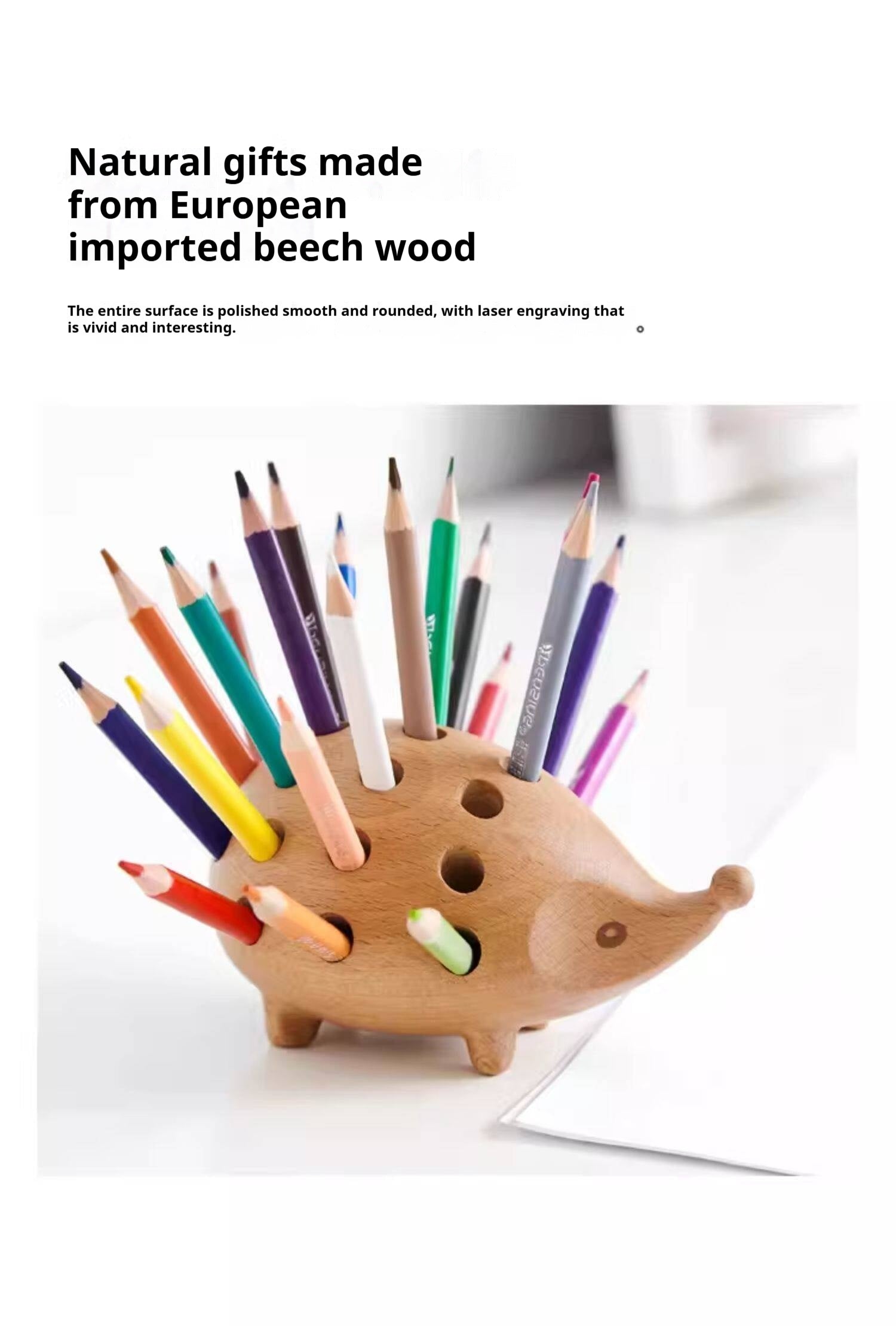 Beech Solid Wood Hedgehog Nordic Animal Pen Holder