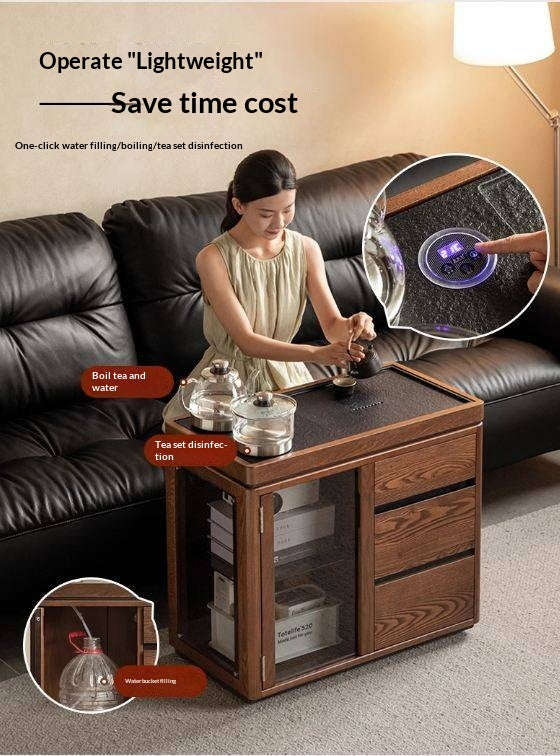 Ash Solid Wood Mobile Tea Cabinet Kettle Integrated