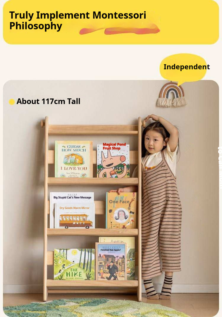 Poplar Solid Wood Children’s Bookcase with Drawing Board and Storage Shelf
