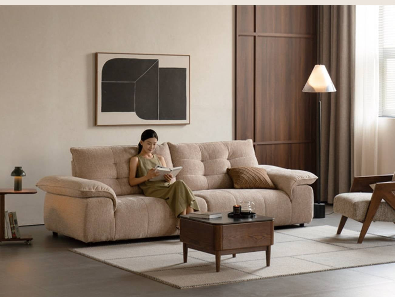 Modern Chenille Fabric Sofa,  Couch with Removable and Washable Covers
