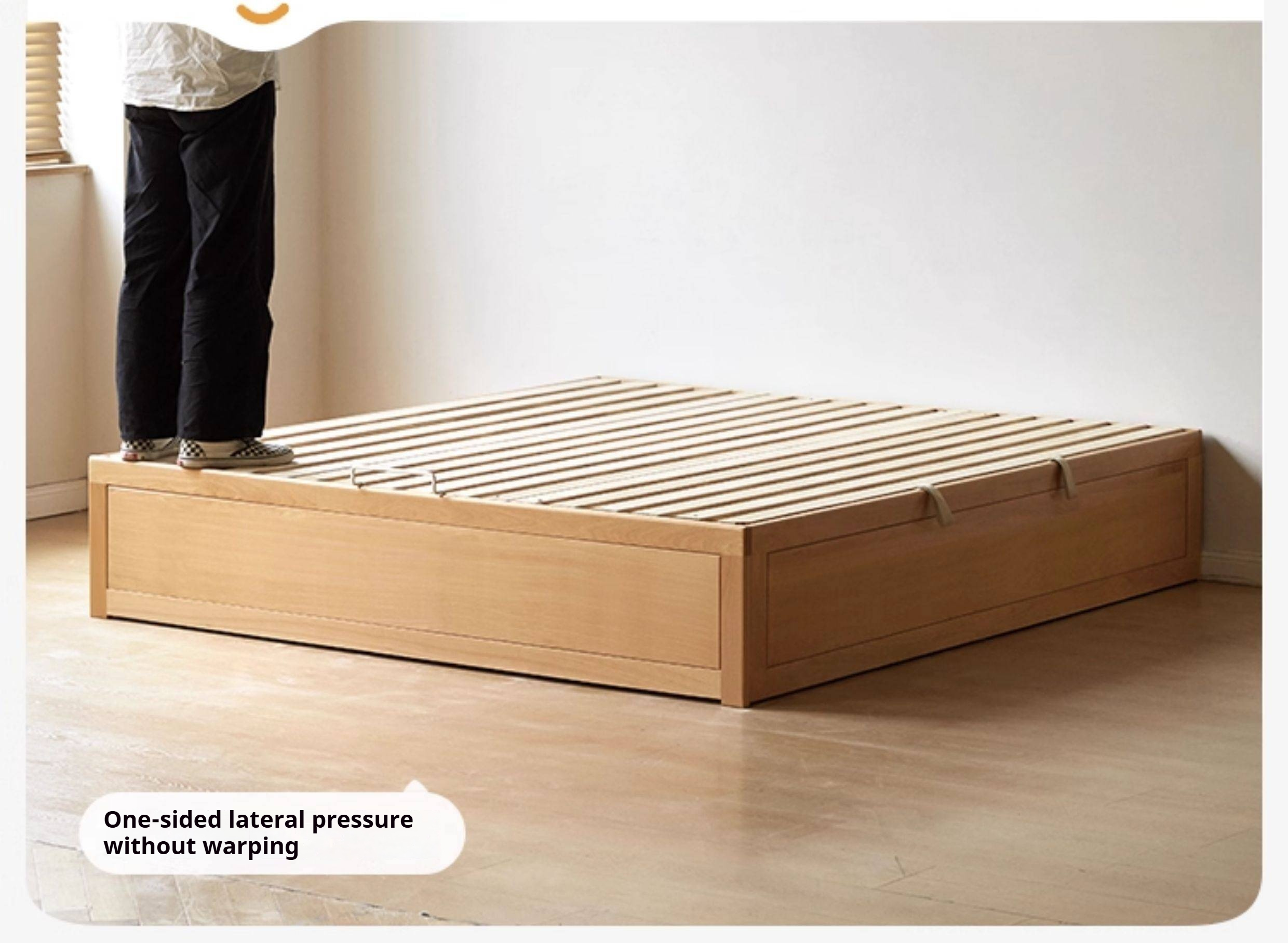 European Beech Solid Wood Platform Box Bed — Headboard-Free, Simple Design